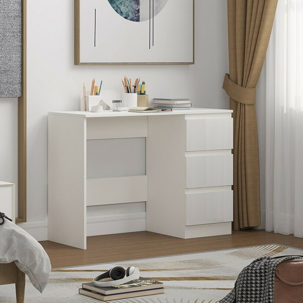 (Gloss White) Narvik Dressing Table/Desk with Drawers - Modern