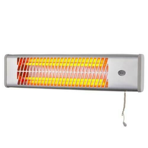 1200W Wall Mounted Quartz Infrared Bathroom Heater - 2 Heat Settings (600W/1200W) with Pull-Cord