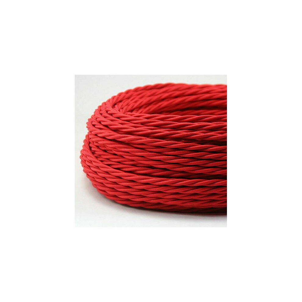 (Red, 1M) 3 Core Twisted Vintage Style Coloured Fabric Cable 7425222442477