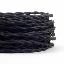 (Black, 10m) 3 Core Twisted Vintage Style Coloured Fabric Cable