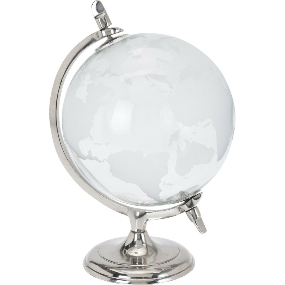 Glass World Globe - Clear & Frosted Map Decoration Ornament Metal Base Office