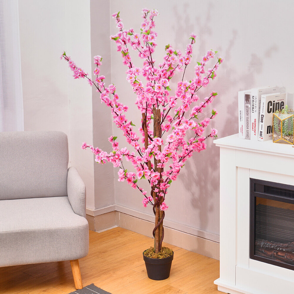 Living And Home () Large 5Ft Artificial Cherry Blossom Potted Tree Plant Silk Flowers Decor Pink/Peach
