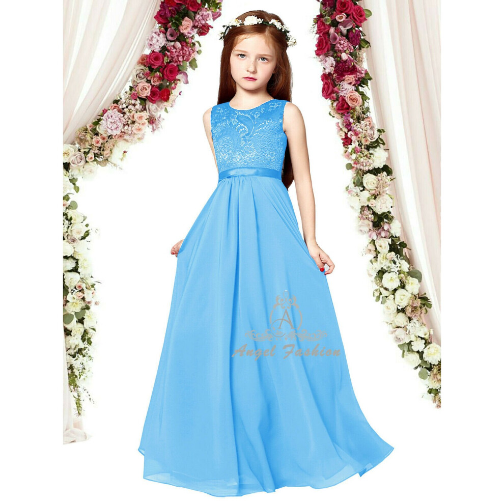 (Turquoise , 9-10 years) Chiffon Junior/Flower girl Wedding Party, Prom, Bridesmaid Dress