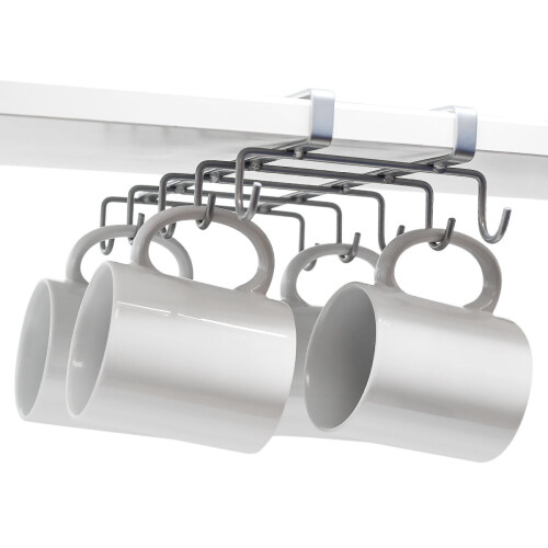 Mug Holder & Kitchen Cupboard Shelf Organiser with Mug Hooks