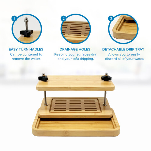 Bamboo Tofu Press Set with Bottom Panel & Top Panel Tofu Presser 2