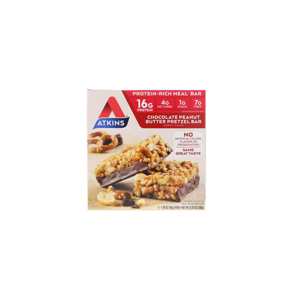 Atkins , Chocolate Peanut Butter Pretzel Bar, 5 Bars, 48G Each