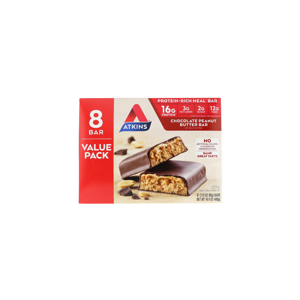 Atkins , Meal Bar, Chocolate Peanut Butter Bar, 8 Bars, 60G Each