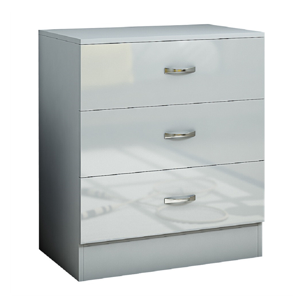 (Grey) FWStyle Chilton 3 Drawer Gloss Chest of Drawers