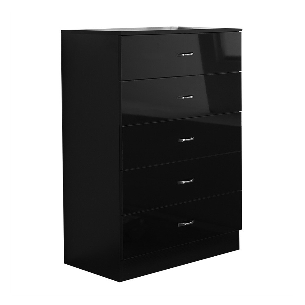 (Black) FWStyle Chilton 5 Drawer Gloss Chest of Drawers