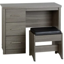 Lisbon 2 Piece Dressing Table Set Black Wood Grain/Black Faux Leather
