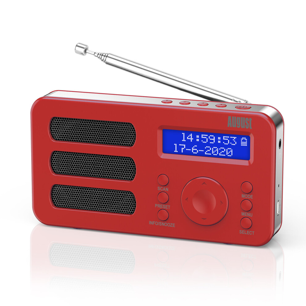 (Red) Dab/Dab+/Fm Portable Digital Radio Alarm Clock With Rechargable Battery - Mb225 Red 5053047009630