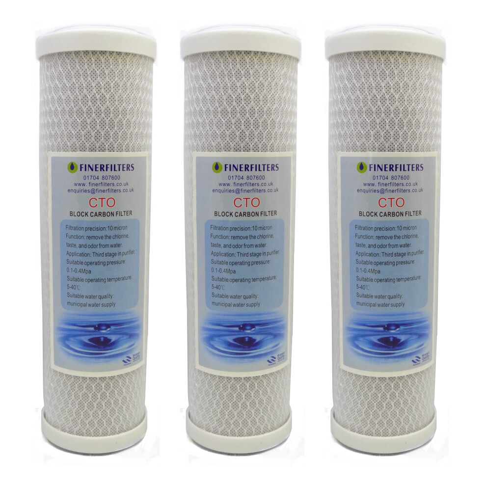Finerfilters Ff-Cto-10In-5Mic-3Pk Coconut Carbon Block Filter Cartridge, 5 Micron, 10X2.5in For Drinking Water Ro Systems (3 Pack)