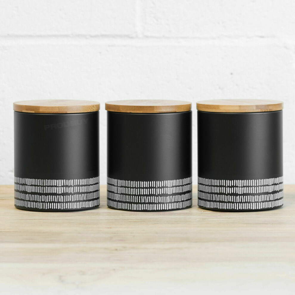 (Monochrome Kitchen Tea Coffee Sugar Storage Canisters Jar Set of 3 Black ) Monochrome Tea Coffee Sugar Storage Jars