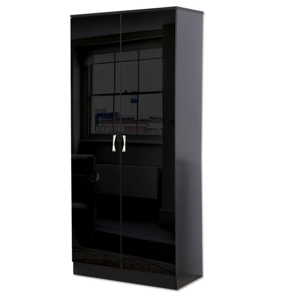 (Black) FWStyle Chilton 2 Door Gloss Wardrobe