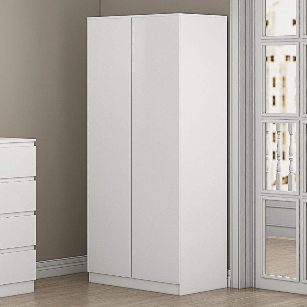 (Matt White) Narvik 2 Door Wardrobe - Modern Bedroom Furniture