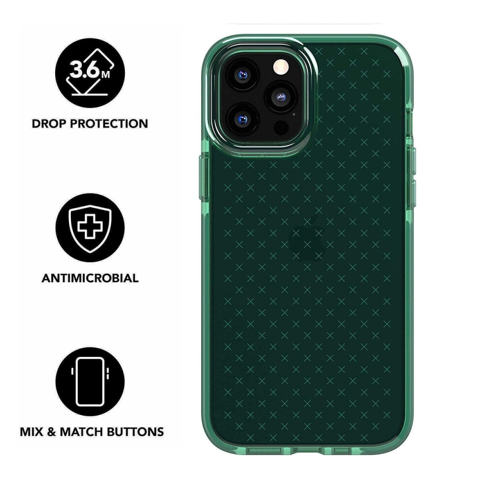 Tech21 Evo Check for Apple iPhone 12 Pro Max 5G - Germ Fighting Antimicrobial Phone Case Cover with 3.6 Meter Drop Protection - Midnight Green