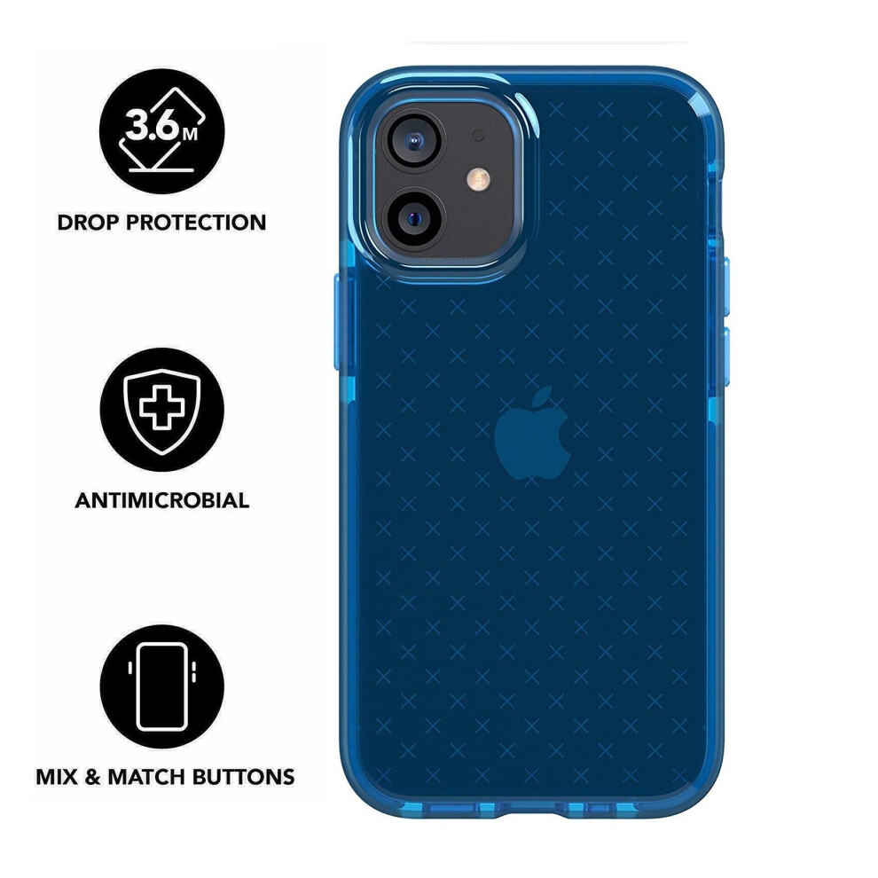 Tech21 Evo Check for Apple iPhone 12 mini 5G - Germ Fighting Antimicrobial Phone Case Cover with 3 Meter Drop Protection - Classic Blue