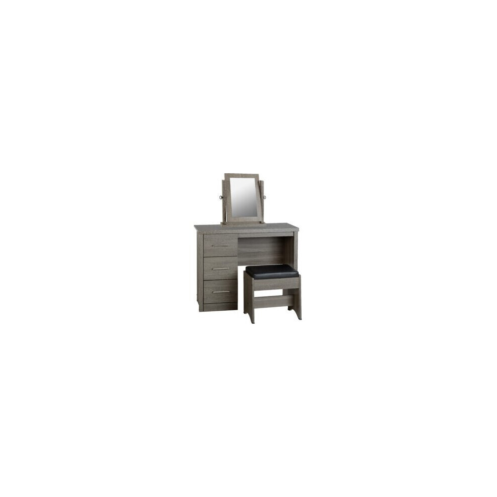 Lisbon 3 Piece Dressing Table Set with Mirror Black Wood Grain/Black Faux Leather