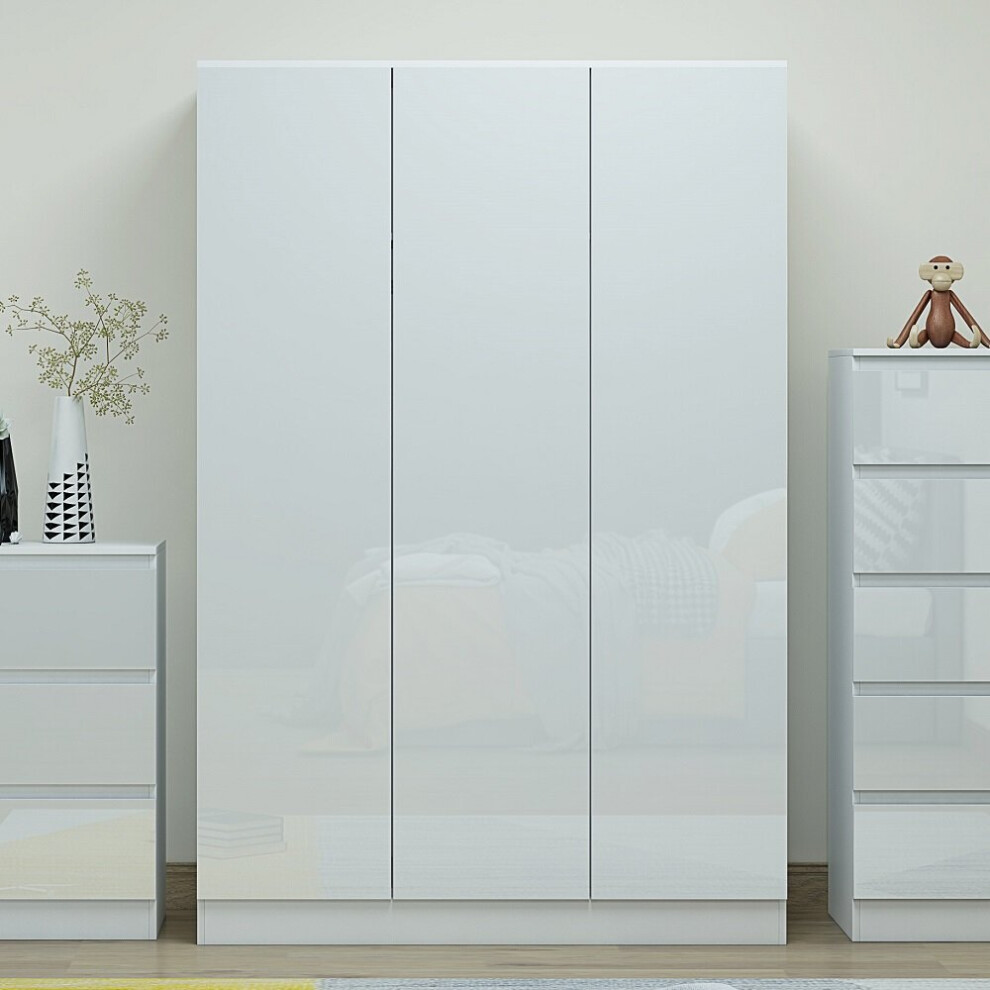 (Gloss White) Narvik 3 Door Wardrobe | Modern Bedroom Wardrobe