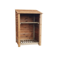 (6ft, Rustic Brown) Wooden Log Store With Kindling Shelf - Standard Roof (L-119cm, H-126cm / 180cm, W-81cm)