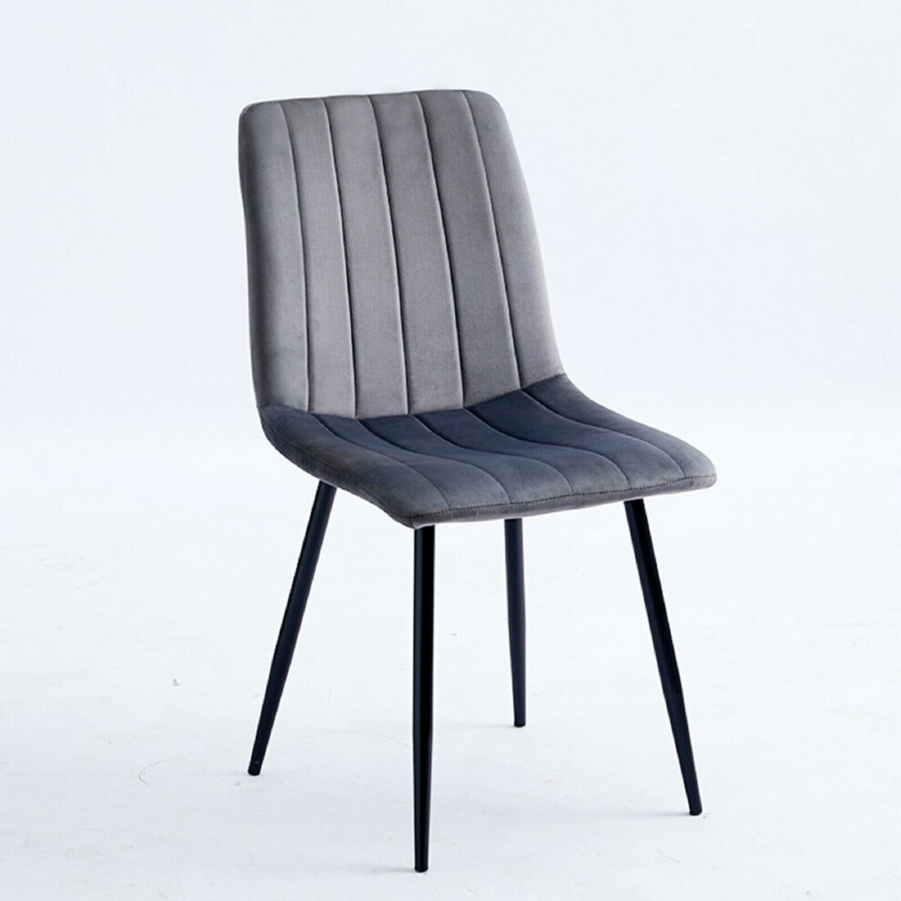 (Grey) 2x Velvet Dining chair with sturdy Metal legs Backrest and Padded Seat