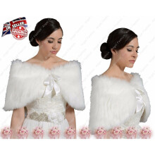 (XL) Faux Fur Bridal Wedding Winter Wrap Bolero Coat Shawl Ivory S/M/L/XL