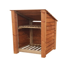 (4ft, Rustic Brown) Wooden Log Store With Kindling Shelf - Reversed Roof (L-119cm, H-126cm / 180cm, W-81cm)