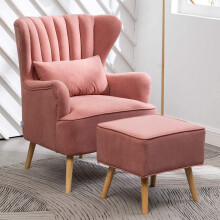 Velvet Armchair Wing Back Chair Tub Chair with Footstool