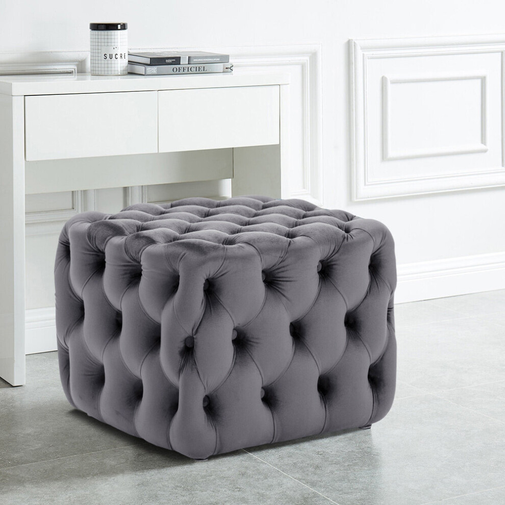 Square Velvet Upholstered Buttoned Stool