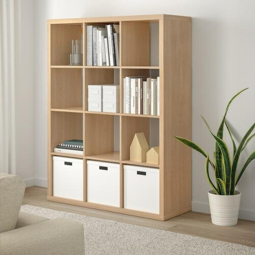 Ikea KALLAX Shelving unit,Oak effect 12 Cube Bookcase 112x147 cm 1