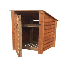 (4ft, Rustic Brown) Wooden Log Store With Door And Kindling Shelf - Reversed Roof (L-119cm, H-126cm / 180cm, W-81cm)