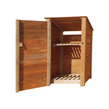 (6ft, Rustic Brown) Wooden Log Store With Door And Kindling Shelf - Reversed Roof (L-119cm, H-126cm / 180cm, W-81cm)