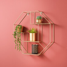 Deco Glamour Hexagon Gold Round Tube Wall Floating Shelf G-0364