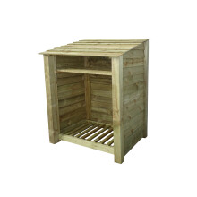 (4ft, Light Green) Wooden Log Store With Kindling Shelf - Standard Roof (L-99cm, H-126cm / 180cm, W-81cm)