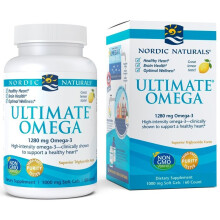 Nordic Naturals Ultimate Omega 1280 mg Citronsmak - 60 mjukgelkapslar, vildfångade sardiner och ansjovis, främjar hjärtats och hjärnans hälsa