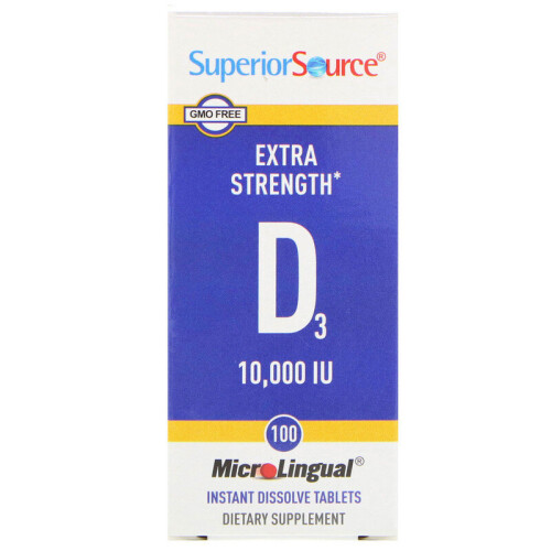 Superior Source, D3, Extra Puissance, 250 mcg (10 000 UI), 100 Comprimés MicroLingual à Dissolution Instantanée