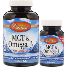 Carlson, MCT & Omega-3, 120 + 30 Gratis Weichkapseln