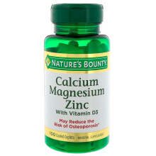 Nature's Bounty, Calcium Magnésium Zinc avec Vitamine D3, 100 Caplets Enrobés