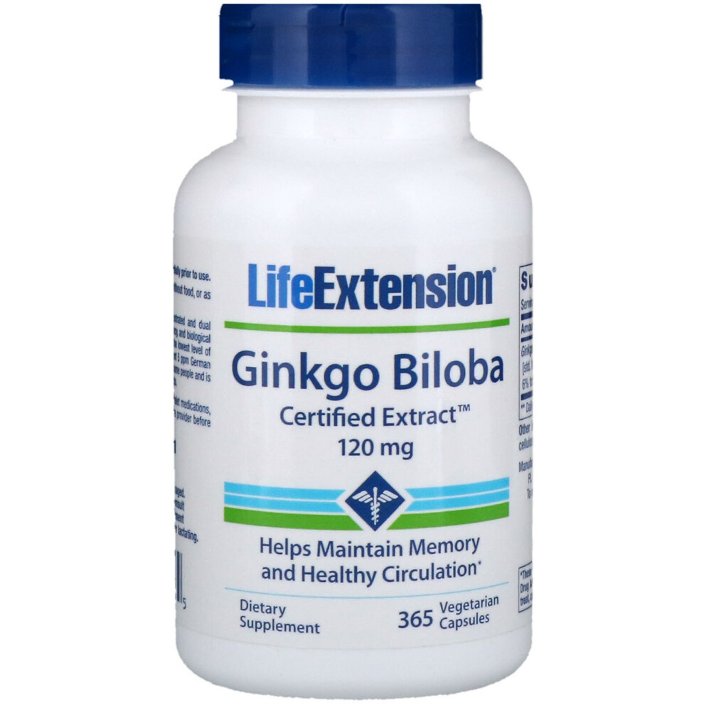 Life Extension Ginkgo Biloba Certified Extract Aid Memory 120Mg 365 Veg Capsules