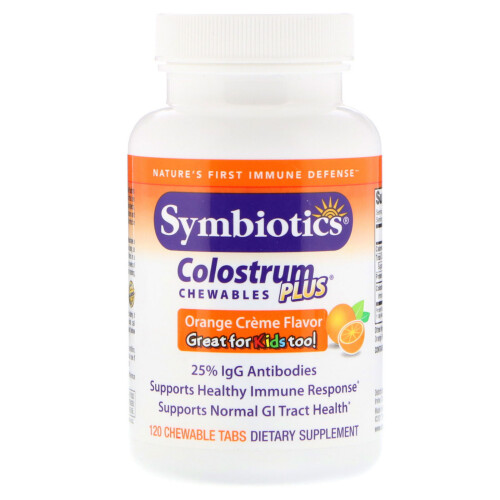 Symbiotics, Colostrum Plus, Crème d'Orange, 120 Comprimés à Croquer