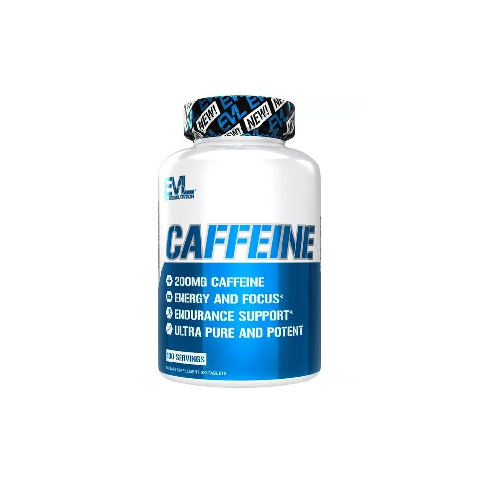 EVLution Nutrition Caffeine 200mg Improve Energy, Endurance & Focus 100 Tablets