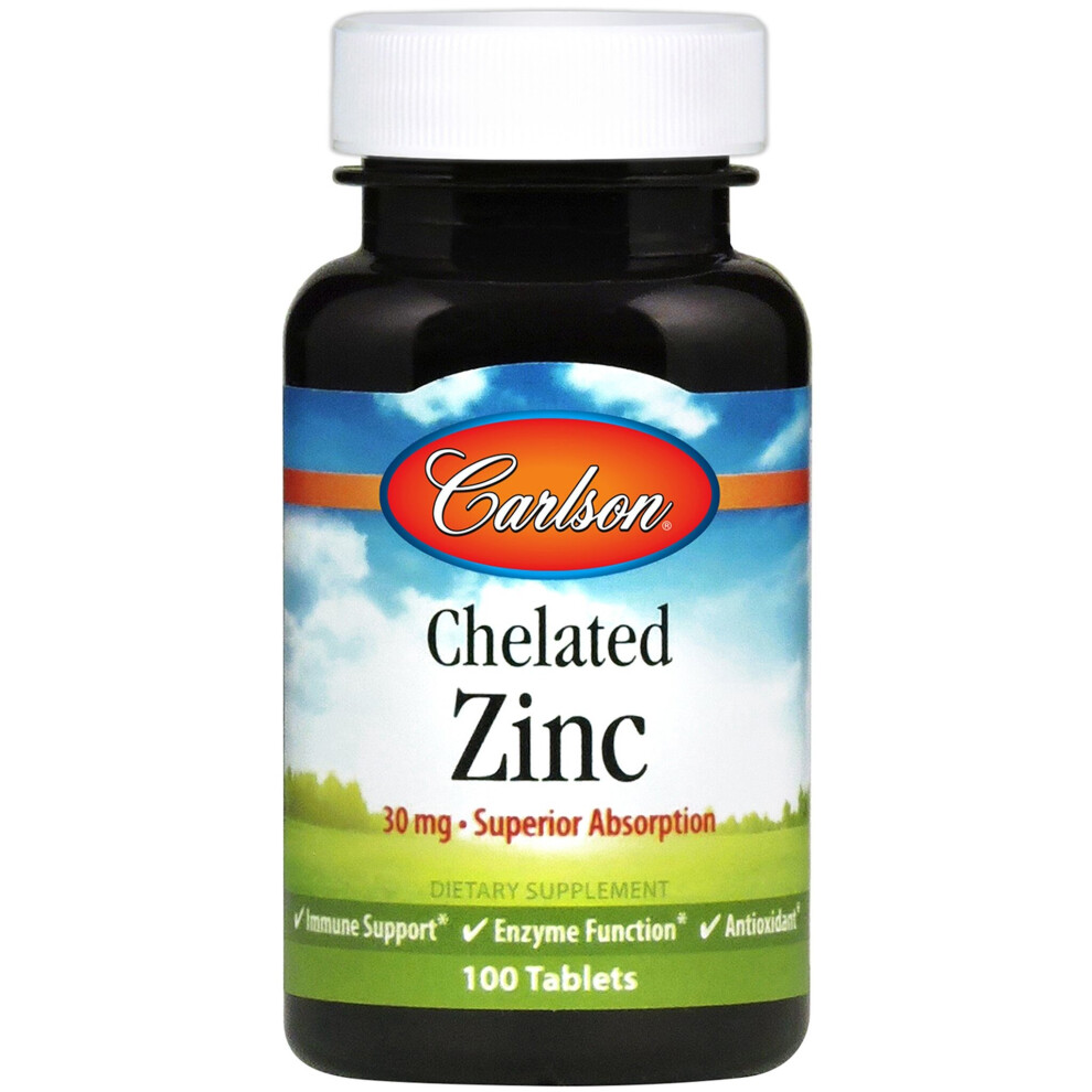Carlson Labs Chelated Zinc, 30Mg | Superior Absorption Enzyme | - 100 Tablets