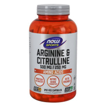 Arginine et citrulline 500 mg / 250 mg 240 gélules végétales Now Foods