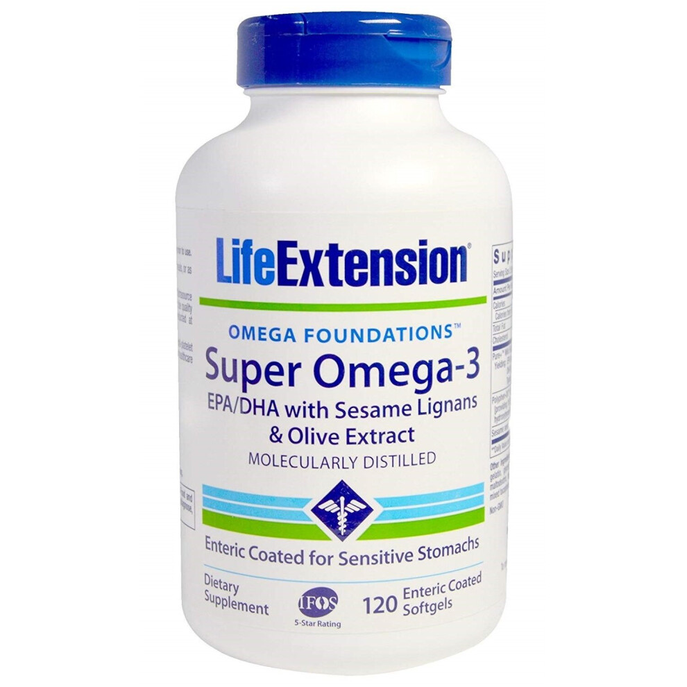 Life Extension Super Omega-3 Epa/Dha With Sesame Lignans & Olive Extract - 120 Softgels