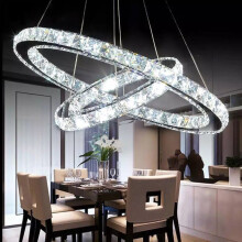 (Cool White, 40+60cm) Adjustable LED Crystal Pendant Light Ring Chandelier Ceiling Lamp