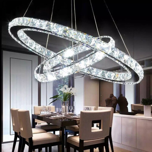 Living And Home (Cool White, 30+50cm) Adjustable LED Crystal Pendant Light Ring Chandelier Ceiling Lamp