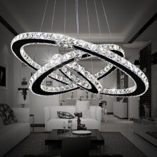 (Cool White, 20+40+60cm) Adjustable LED Crystal Pendant Light Ring Chandelier Ceiling Lamp