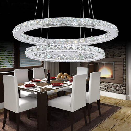 Living And Home (Cool White, 30+50cm) Adjustable LED Crystal Pendant Light Ring Chandelier Ceiling Lamp 2