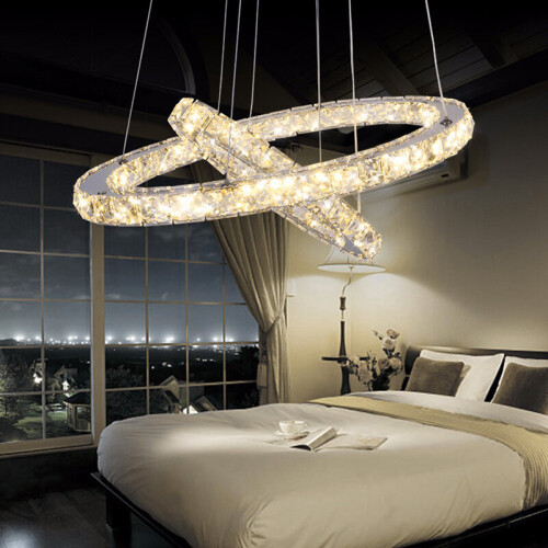 Living And Home (Dimmable, 40+60cm) Adjustable LED Crystal Pendant Light Ring Chandelier Ceiling Lamp