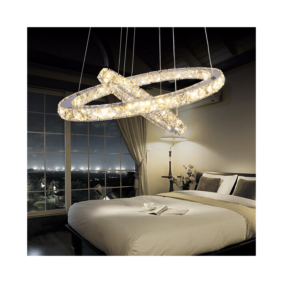 (Dimmable, 40+60cm) Adjustable LED Crystal Pendant Light Ring Chandelier Ceiling Lamp